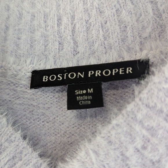 Boston Proper Sweater Womens Medium Purple Fuzzy Eyelash Slouchy Shoulder V Neck - Picture 3 of 9